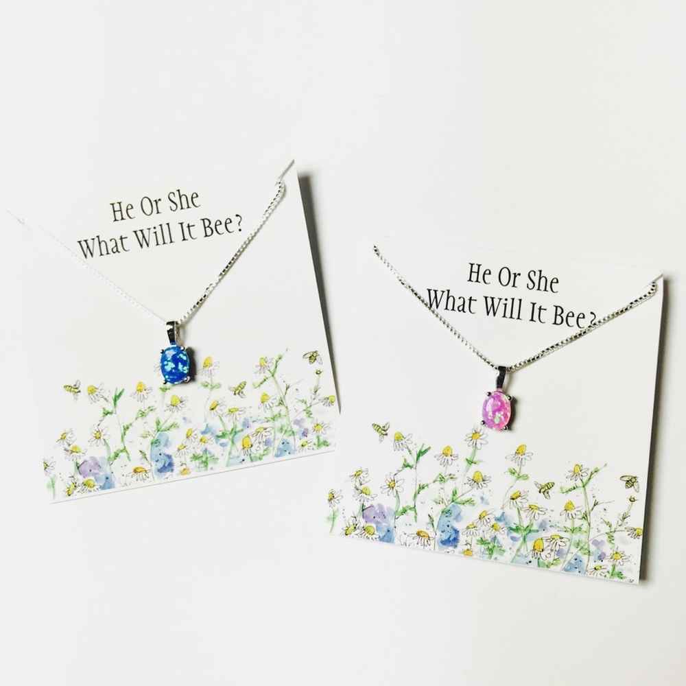Gender Reveal: Blue Opal Sterling Gift Necklace